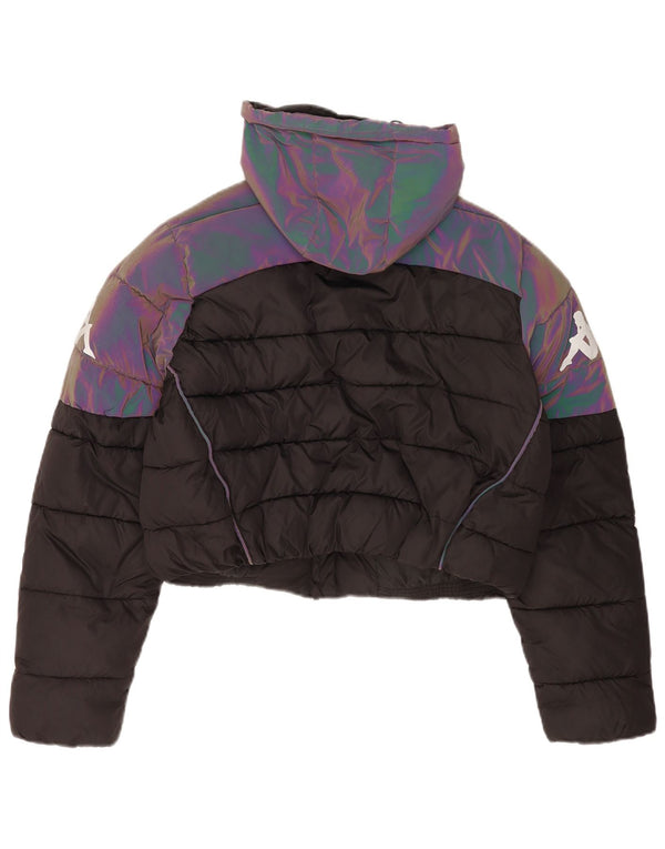 Kappa Veste matelassée à capuche surdimensionnée pour femme UK 6 XS Noir Colourblock