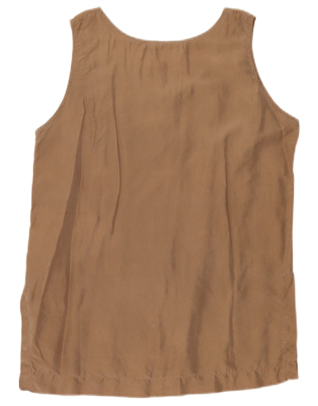 vintage Femme Blouse Sans Manches Top UK 10 Petite Soie Brune