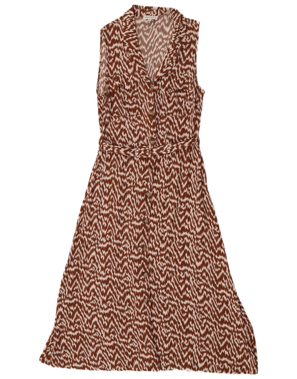 Warehouse Robe longue sans manches pour femme UK 42 Marron moyen imprimé animal