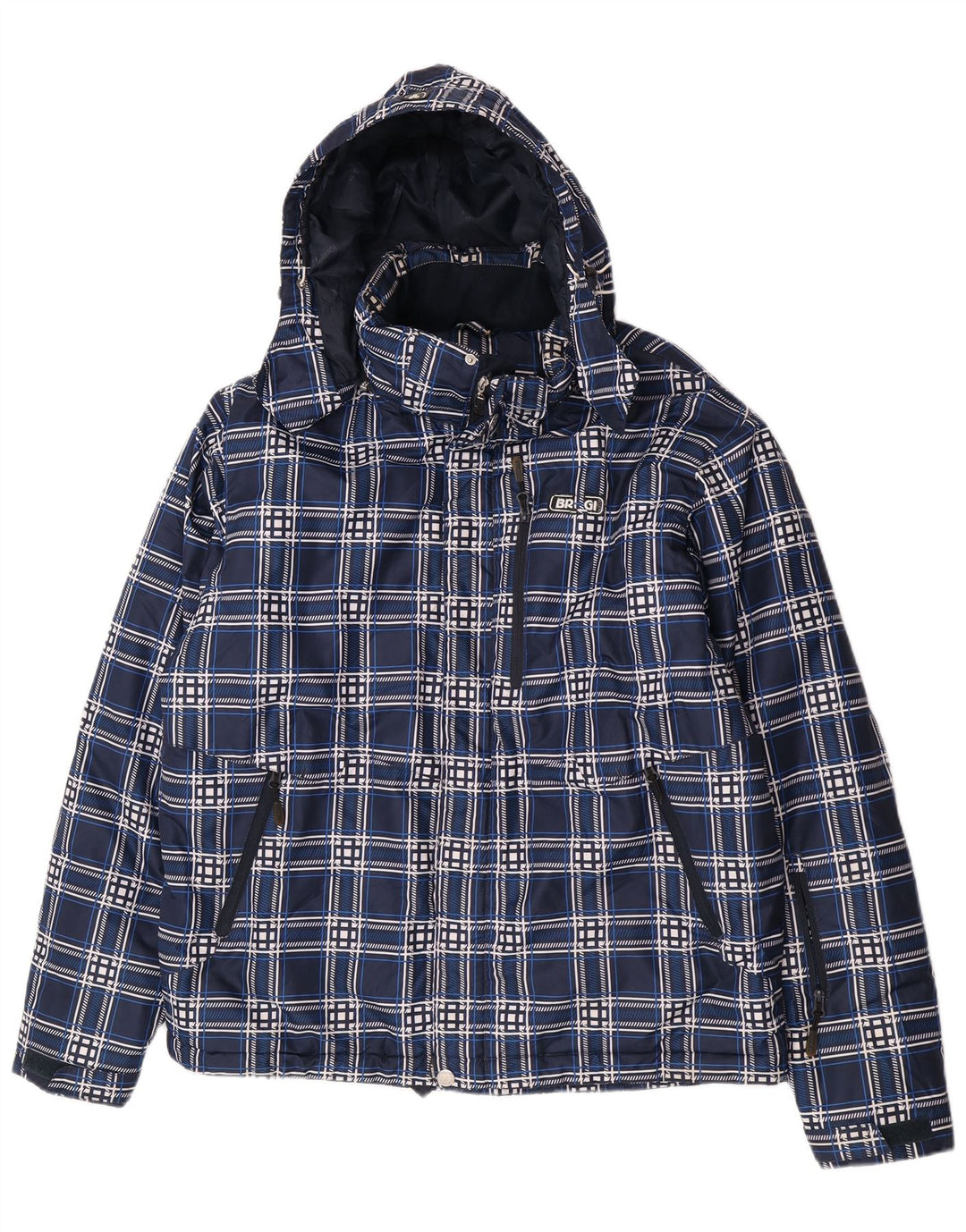 Brugi Veste matelassée à capuche pour homme UK 40 Grand bleu marine à carreaux en polyester
