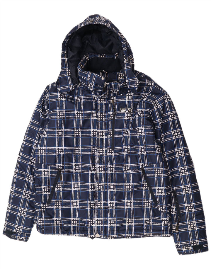 Brugi Veste matelassée à capuche pour homme UK 40 Grand bleu marine à carreaux en polyester