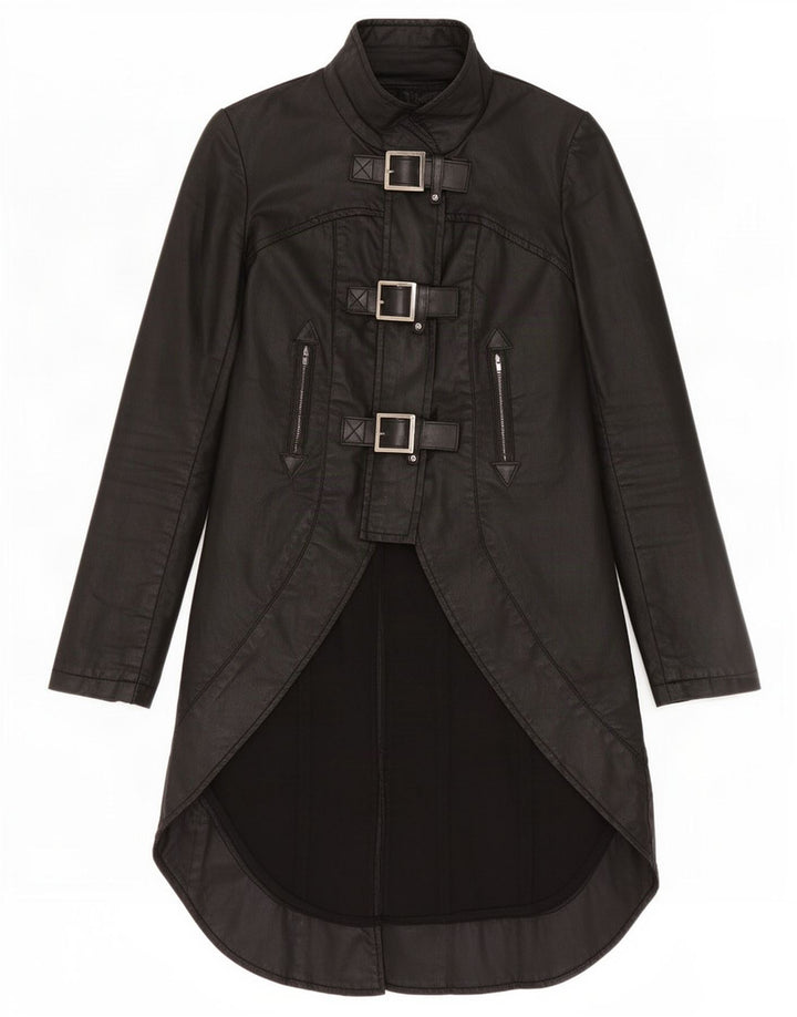 vintage Femmes Tailcoat Pardessus UK 6 XS Coton Noir