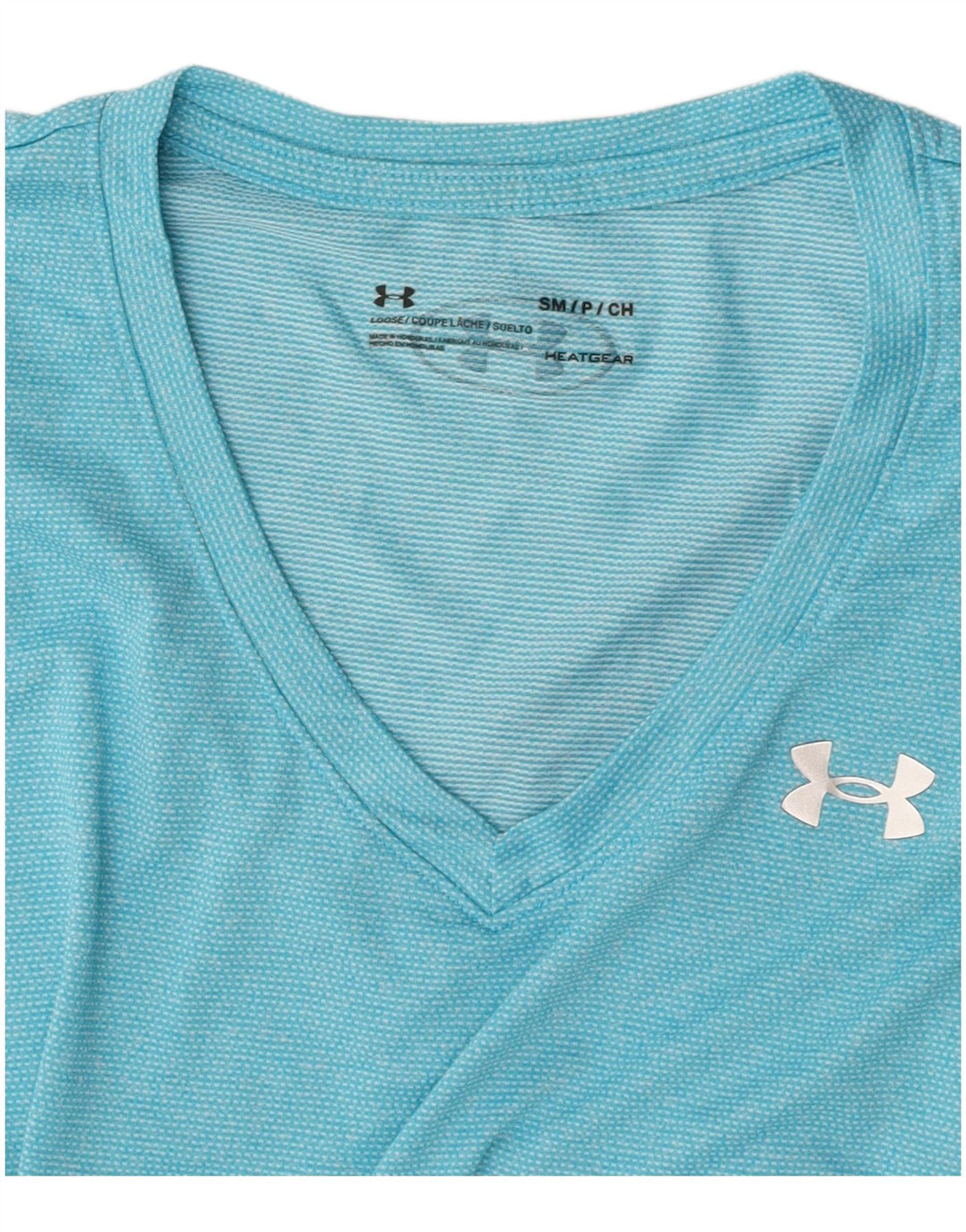 UNDER ARMOUR T-shirt Heat Gear pour femme UK 10 Petites rayures bleues