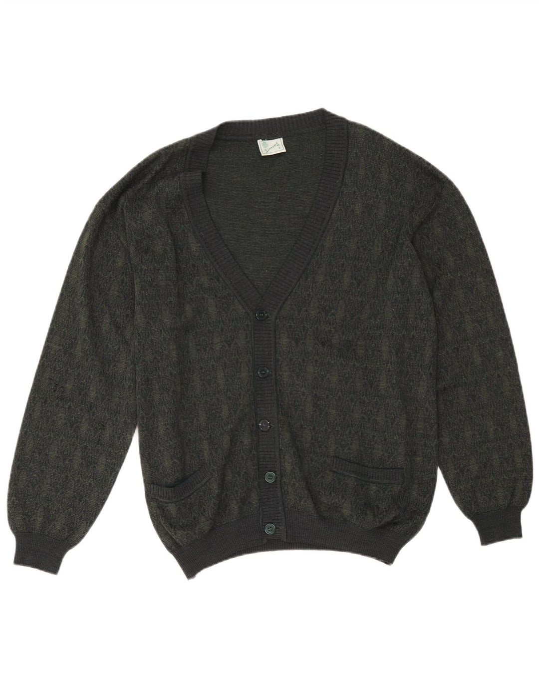 vintage Mens Cardigan Sweater Grande laine géométrique kaki