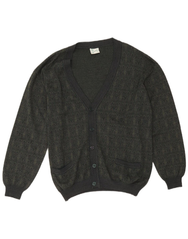 vintage Mens Cardigan Sweater Grande laine géométrique kaki