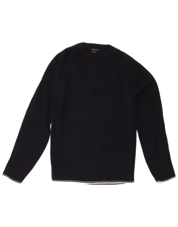 Massimo Dutti Pull à col rond pour femme UK 14 Bleu marine moyen Coton
