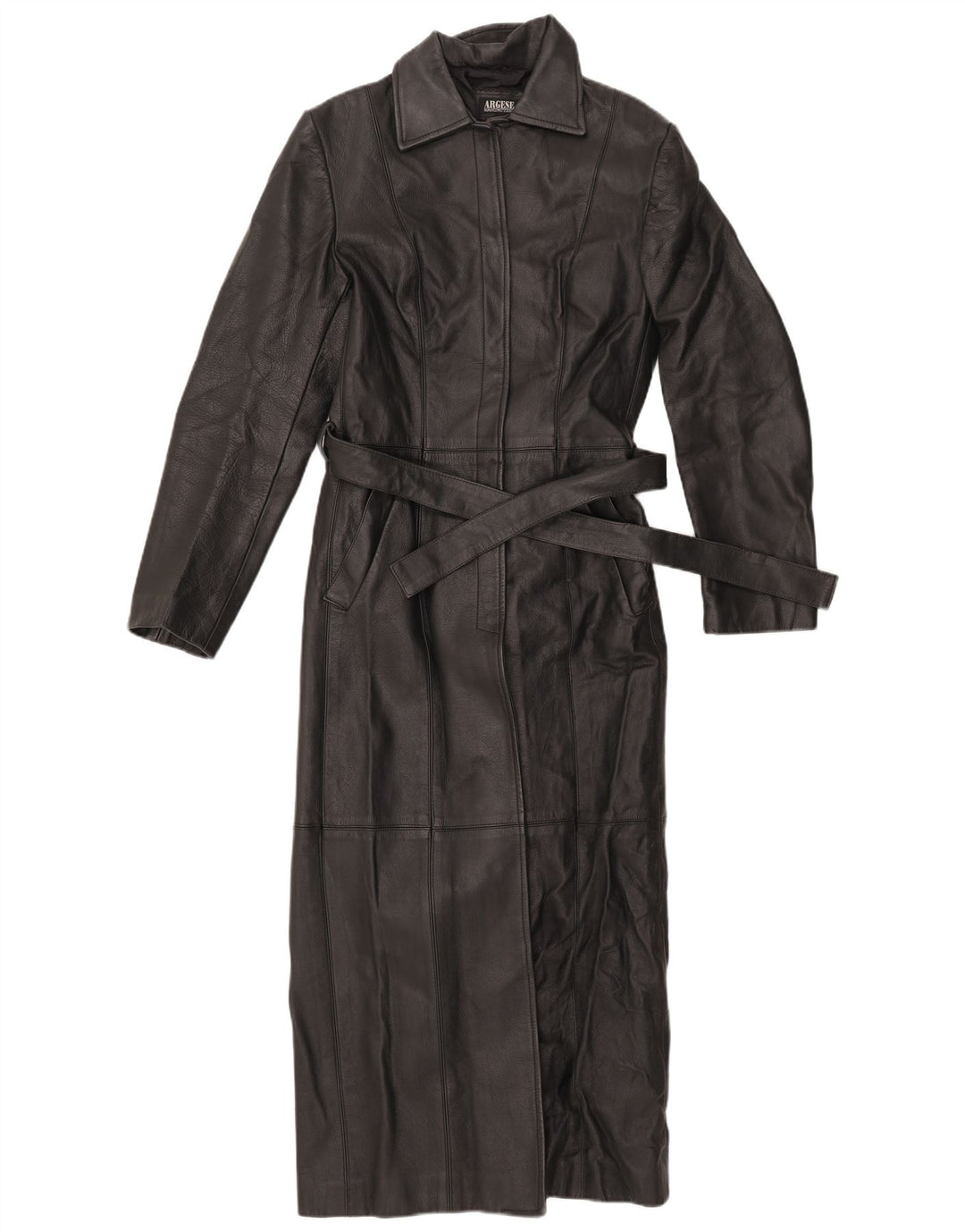 VINTAGE Manteau en cuir femme UK 10 Petit Noir