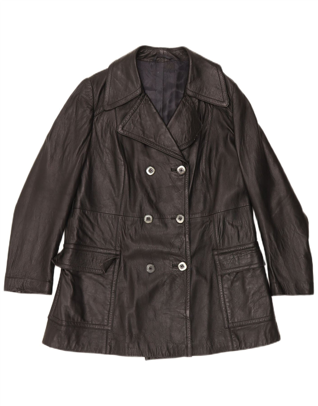 veste en cuir femme vintage UK 16 Grand cuir noir