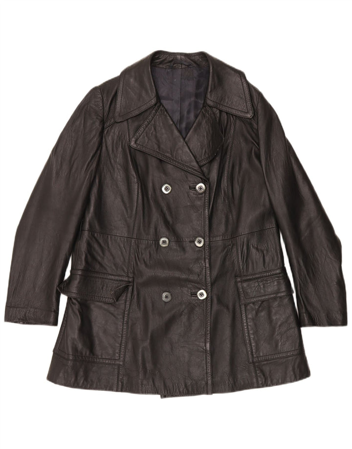 veste en cuir femme vintage UK 16 Grand cuir noir
