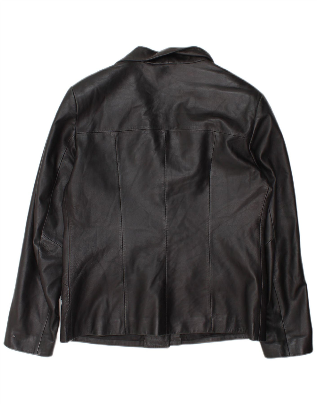 vintage Femme 3 Boutons Veste Blazer En Cuir IT 46 Grand Cuir Noir