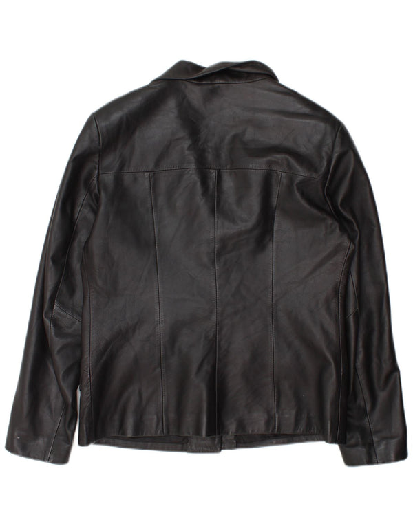 vintage Femme 3 Boutons Veste Blazer En Cuir IT 46 Grand Cuir Noir