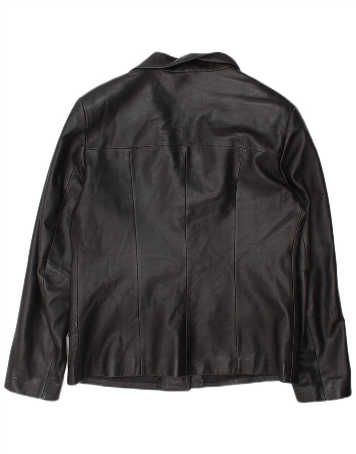 vintage Femme 3 Boutons Veste Blazer En Cuir IT 46 Grand Cuir Noir