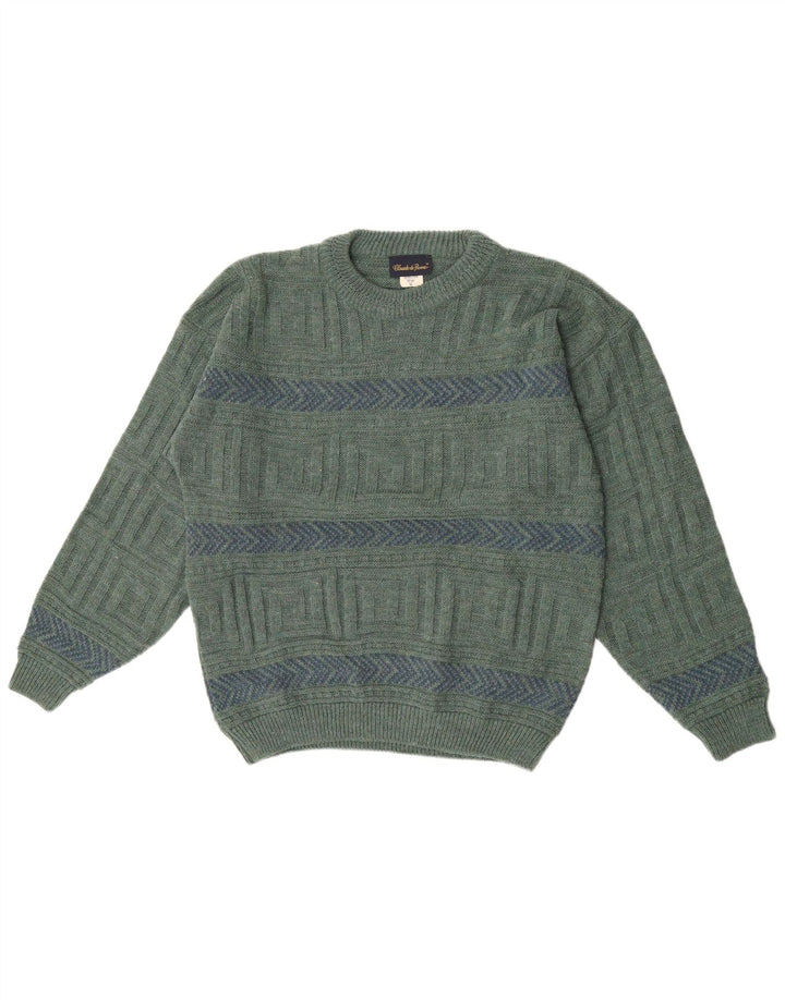 Claude De Pierre Pull Col Rond Homme Vert Moyen Laine Géométrique
