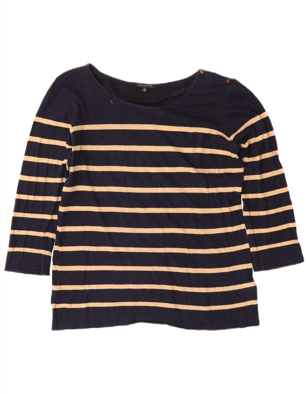 MASSIMO DUTTI Womens Top 3/4 Sleeve UK 12 Medium Navy Blue Striped Cotton