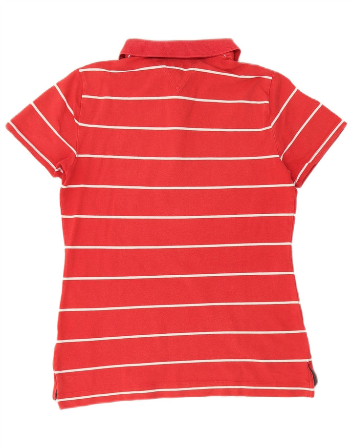 TOMMY HILFIGER Polo Femme UK 12 Coton Rayé Rouge Moyen
