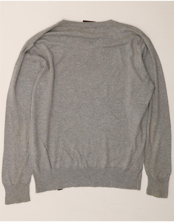 BEAR Mens V-Neck Jumper Sweater Large Grey Striped Cotton Vintage Bear and Second-Hand Bear from Messina Hembry 