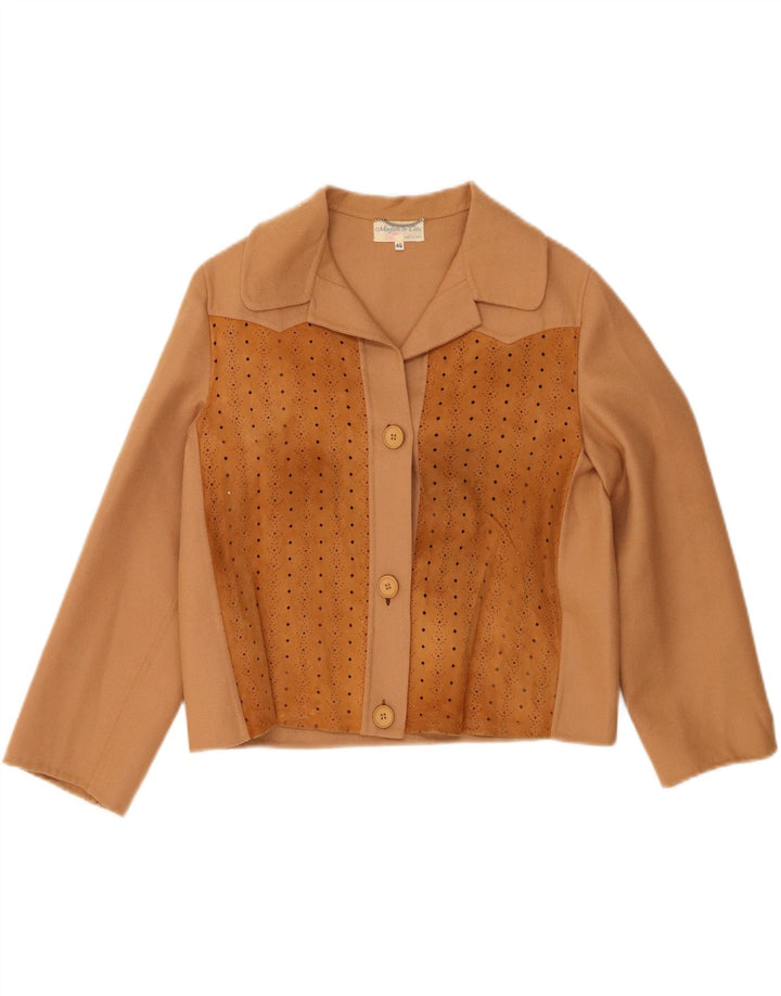 VINTAGE Womens Crop 3 Button Blazer Jacket IT 46 Large Beige Colourblock Vintage Vintage and Second-Hand Vintage from Messina Hembry 
