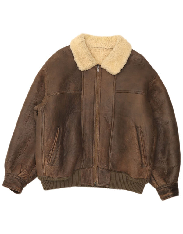 vintage Mens Bomber Shearling Jacket UK 36 Petit Brun
