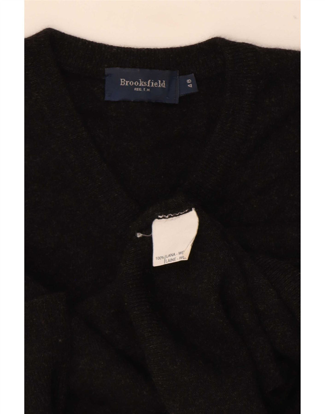 Brooksfield Pull col V pour homme IT 48 Petite laine noire