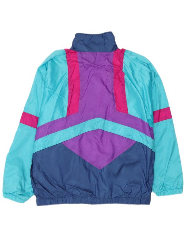 vintage Mens Loose Fit Survêtement Top Veste Petit Bleu Colorblock Nylon