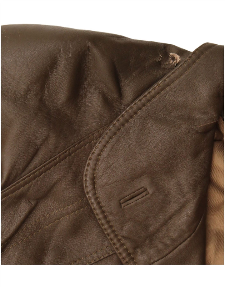 veste en cuir femme vintage UK 16 Grand Brun