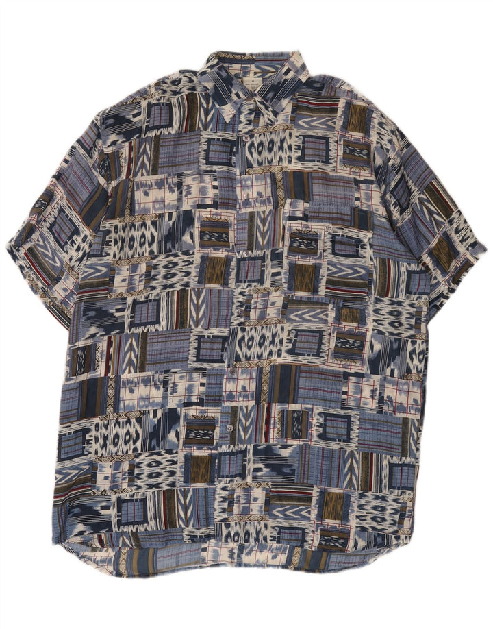 Chemise à manches courtes homme vintage IT 48 Bleu Moyen Patchwork Soie