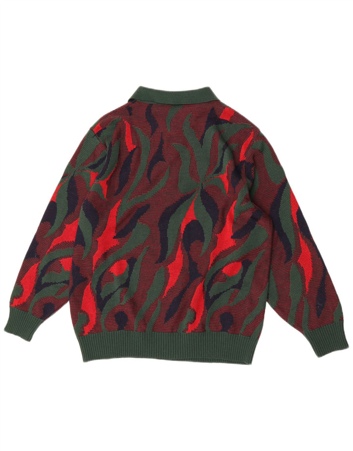 vintage Femme Polo Neck Jumper Pull IT 46 Grand Multicolore