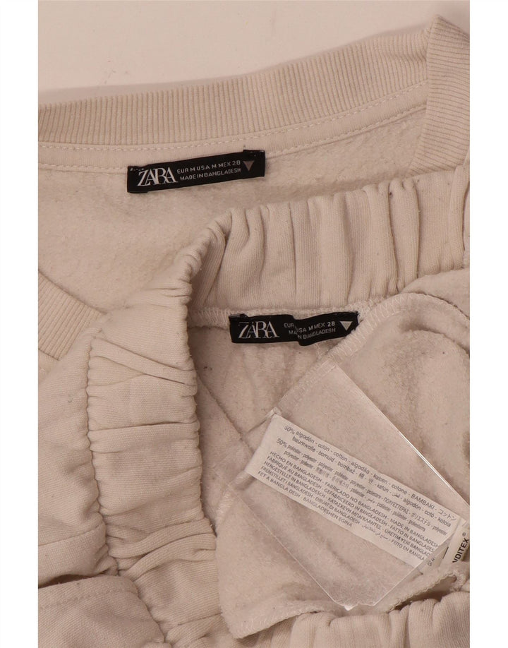 Zara Womens Crop Full Survêtement UK 14 Moyen Blanc Coton