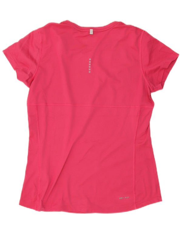 Nike Womens Dri Fit Running T-Shirt Top UK 14 Rose Moyen Polyester