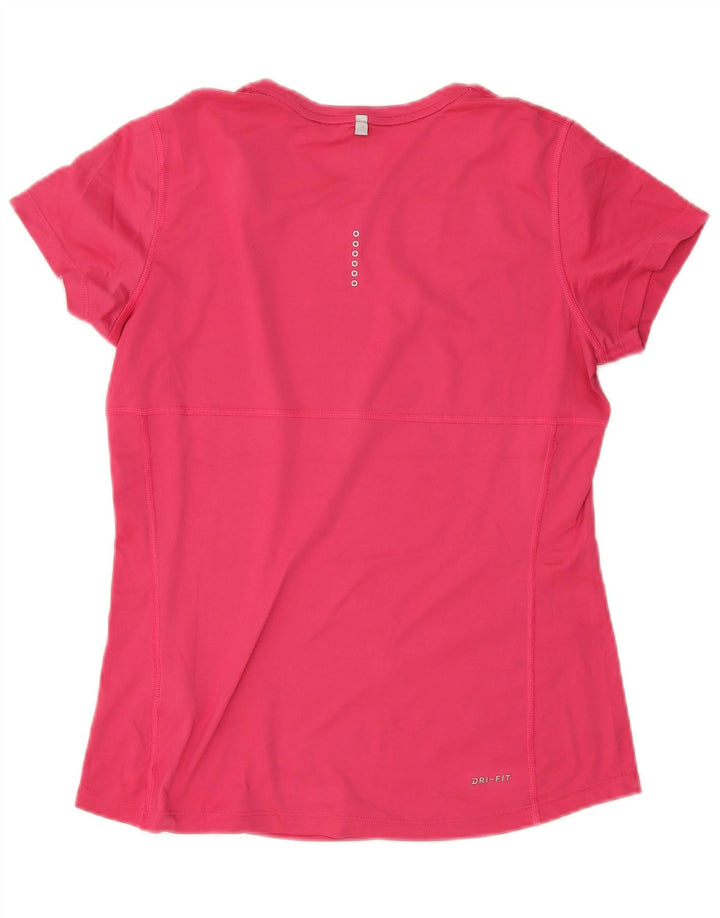 Nike Womens Dri Fit Running T-Shirt Top UK 14 Rose Moyen Polyester