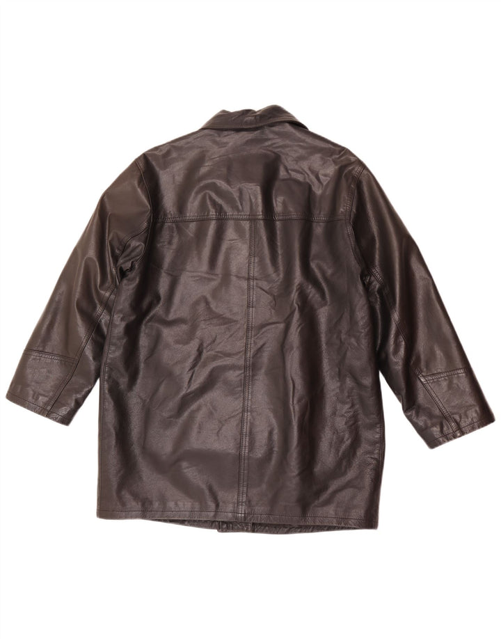 vintage Femmes Coupe décontractée Manteau en cuir EU 36 Petit Noir