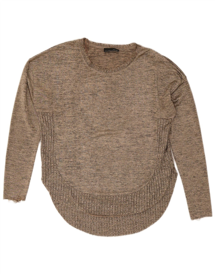 ZARA Pull à col rond pour femme UK 10 Petit Gris