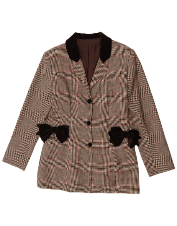 vintage Femmes 3 Bouton Blazer Veste UK 8 Petit Plaid Brun