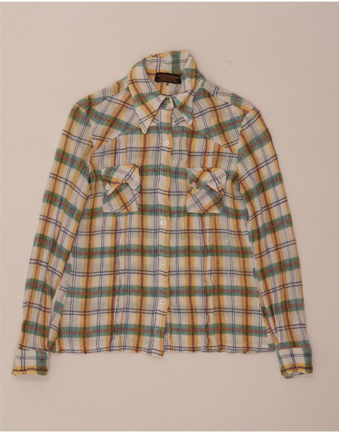 Chemise Femme Vintage IT 44 Coton à Carreaux Multicolore Moyen