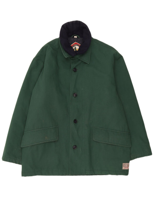 vintage Mens Overcoat UK 38 Polyester vert moyen