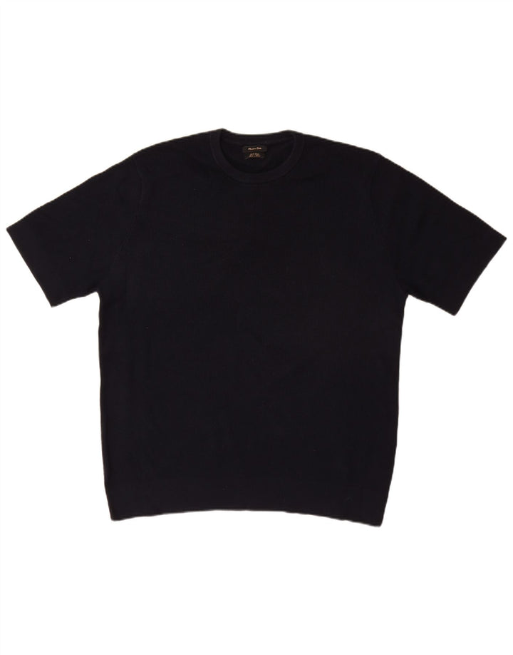 Massimo Dutti Pull à manches courtes et col rond pour homme Bleu marine Taille L