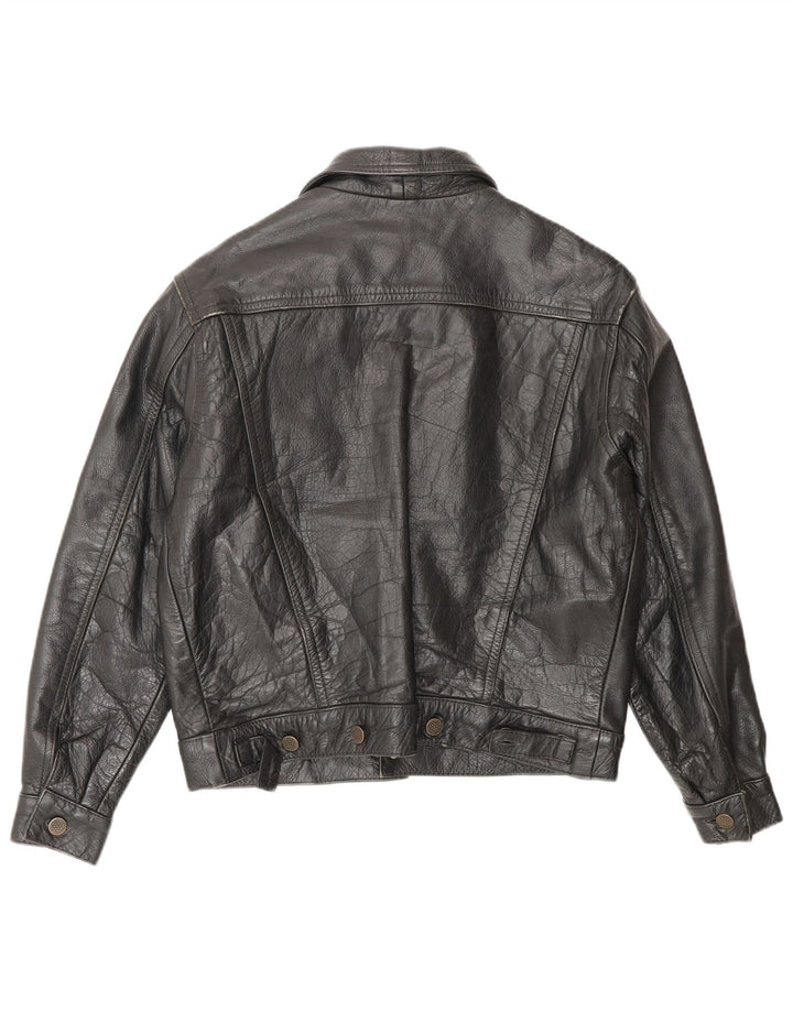 Veste en cuir femme vintage IT 42 Cuir noir moyen