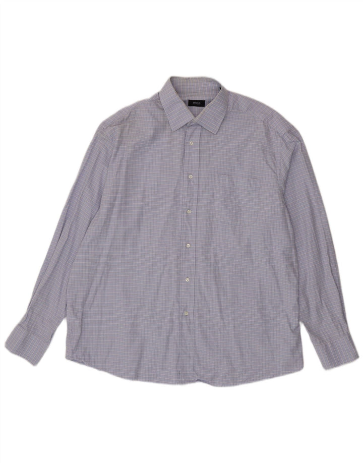 HUGO BOSS Chemise homme Taille 45 17 1/2 XL Coton à carreaux violet