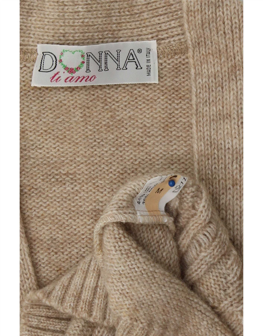 vintage Femme Pull Cardigan surdimensionné UK 14 Laine Beige Moyenne