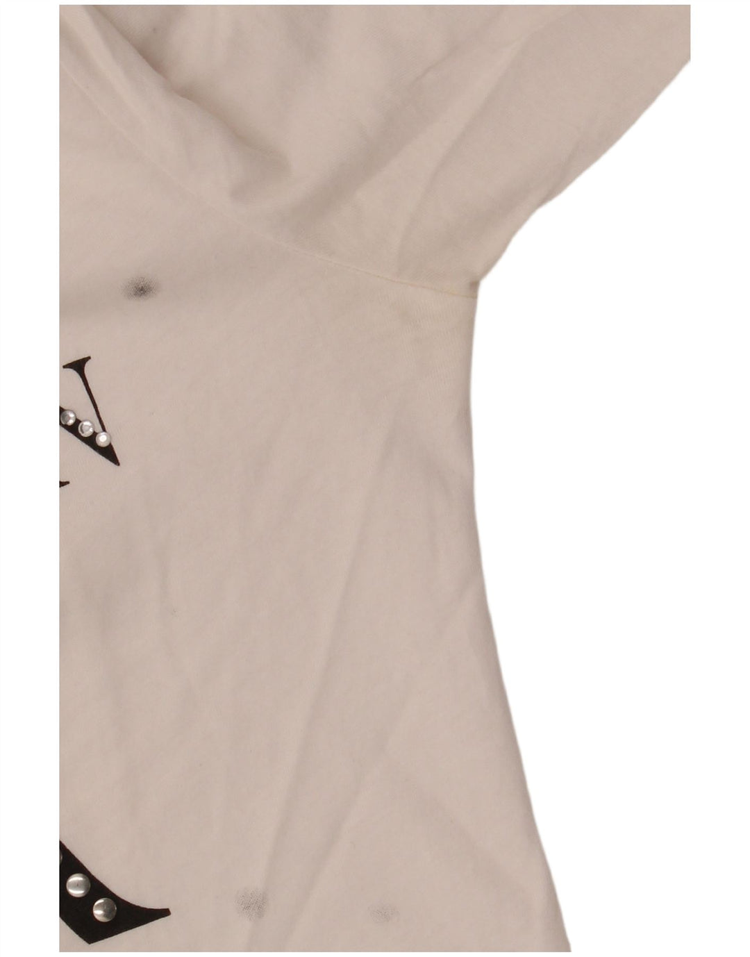 BENETTON Haut graphique pour femme à manches 3/4 UK 12 Blanc moyen