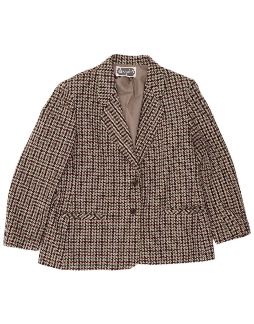 ELENA MIRO Veste Blazer 2 Boutons Femme UK 18 XL Pied-de-Poule Multicolore