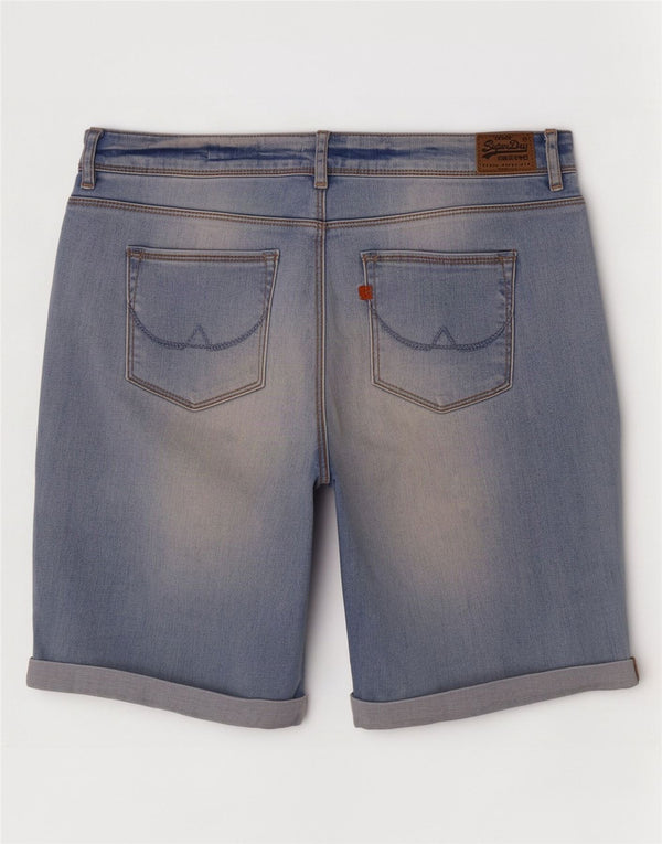 Superdry Bermuda Skinny Denim W30 Femme Bleu Moyen Coton