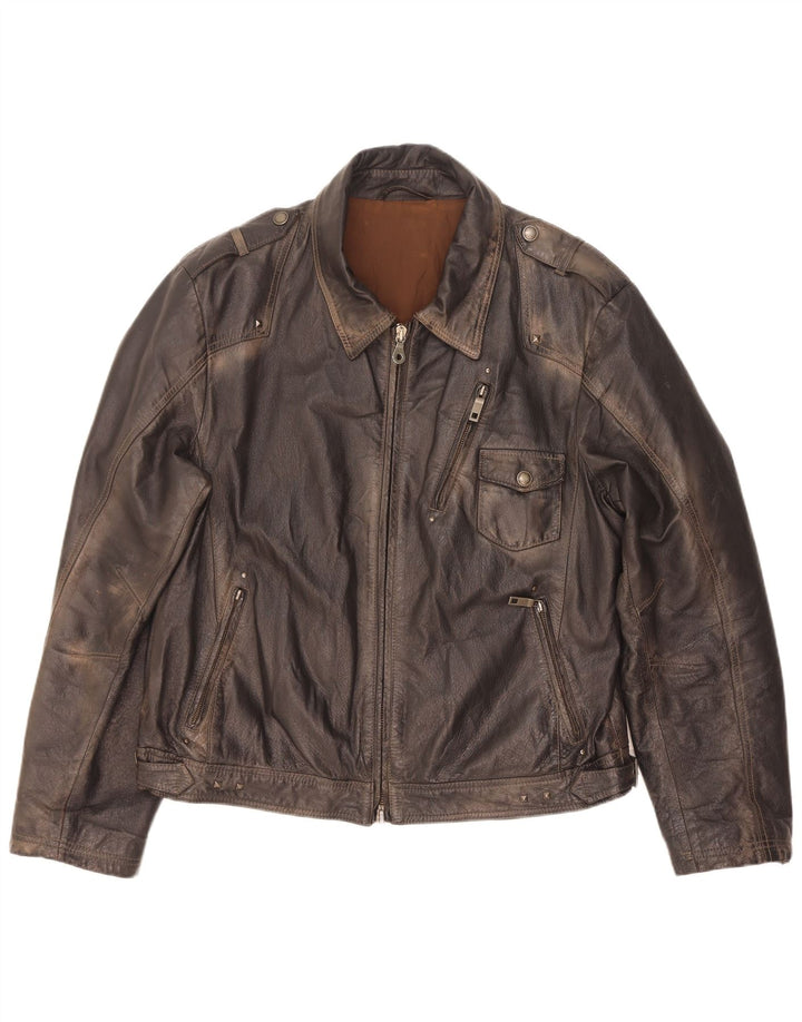 veste en cuir militaire vintage pour hommes IT 56 3XL Marron