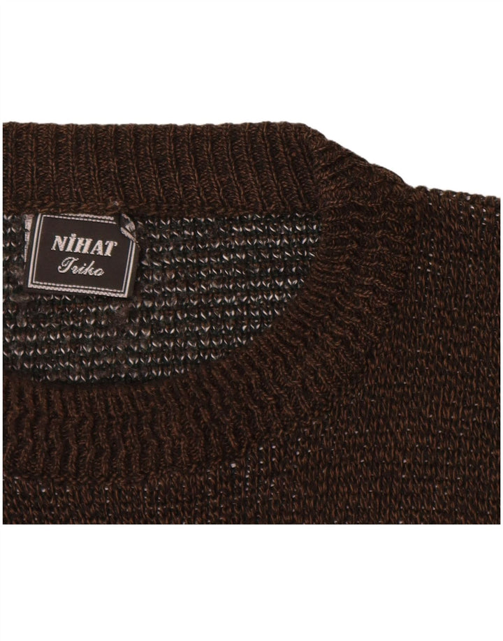 VINTAGE Pull à col rond pour homme XL Marron Colorblock Acrylique