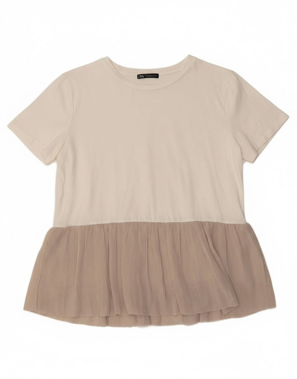ZARA Womens Blouse Top UK 14 Medium Blanc Colorblock