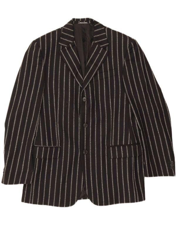 Gianfranco Ferre Veste Blazer 3 Boutons Homme IT 50 Grande Laine Rayée Noire