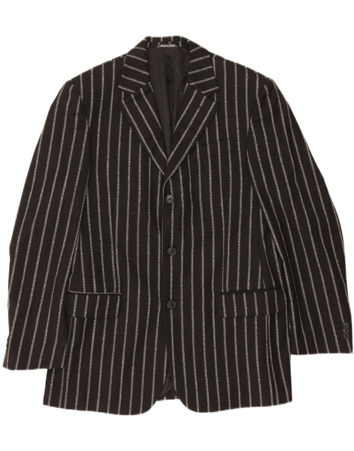 Gianfranco Ferre Veste Blazer 3 Boutons Homme IT 50 Grande Laine Rayée Noire