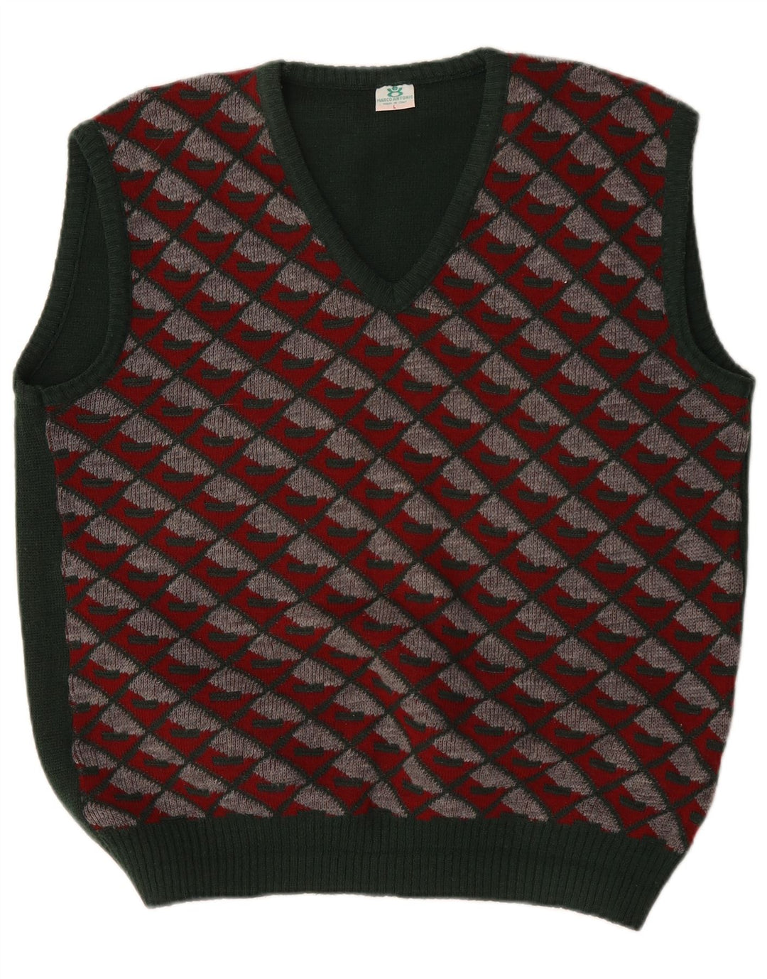 vintage Mens Vest Tank Top Grand Vert Argyle/Diamant Polyacrylique