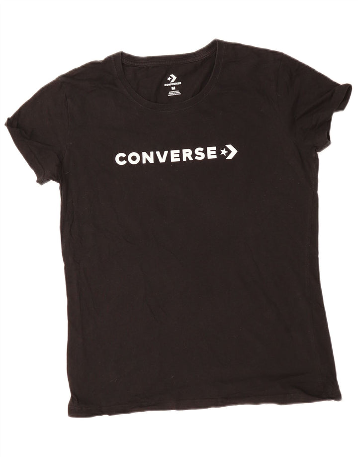 CONVERSE T-shirt graphique pour femme UK 14 en coton noir moyen