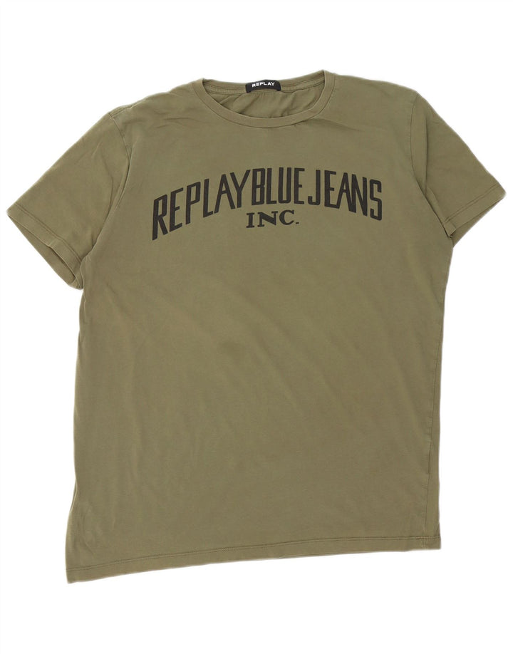 REPLAY T-Shirt Graphique Homme Kaki Large